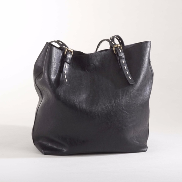 NWT Faux Leather Black Tote Bag with Clutch - Picture 2 of 3